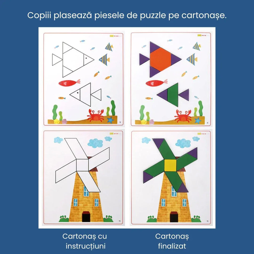 Atelierul de Forme geometrice din lemn și cartonașe, 3 ani+
