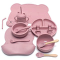 Set hranire beblusi si copii - 16 piese din silicon - antiderapant, moale si sigur, roz