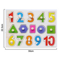 Puzzle Educațional din Lemn – Cifre și Forme Geometrice cu Mânere