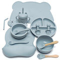 Set hranire beblusi si copii - 16 piese din silicon - antiderapant, moale si sigur, albastru