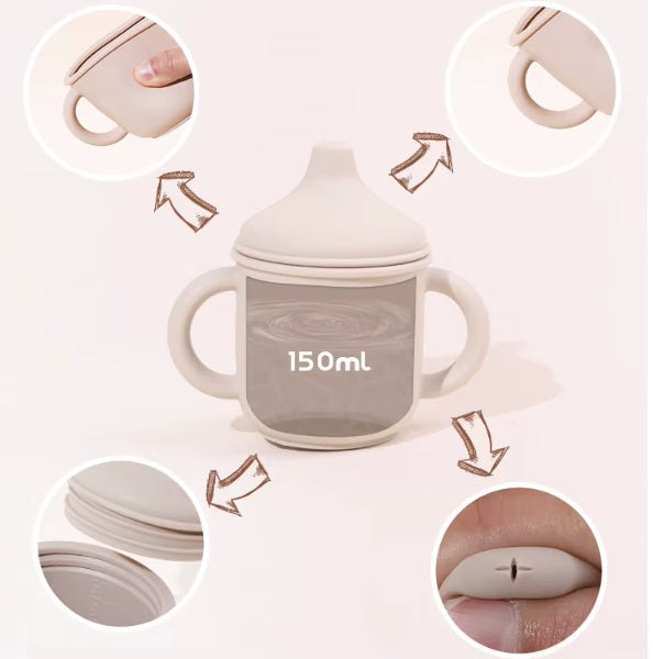 Set de hranire pentru bebelusi din silicon, 10 piese, crem